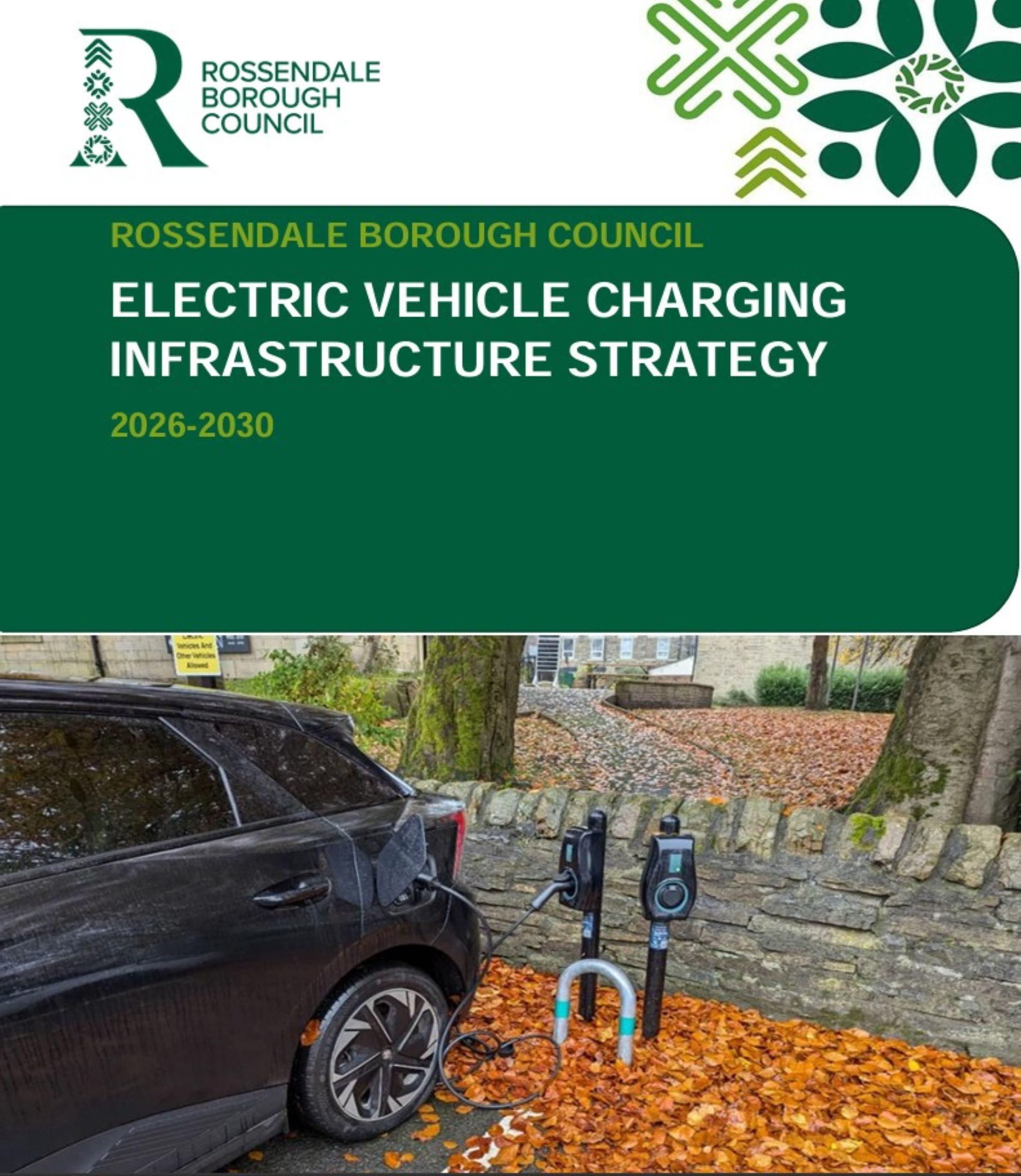 this photo show an image of an electric car being charged and is the front cover of the stragey