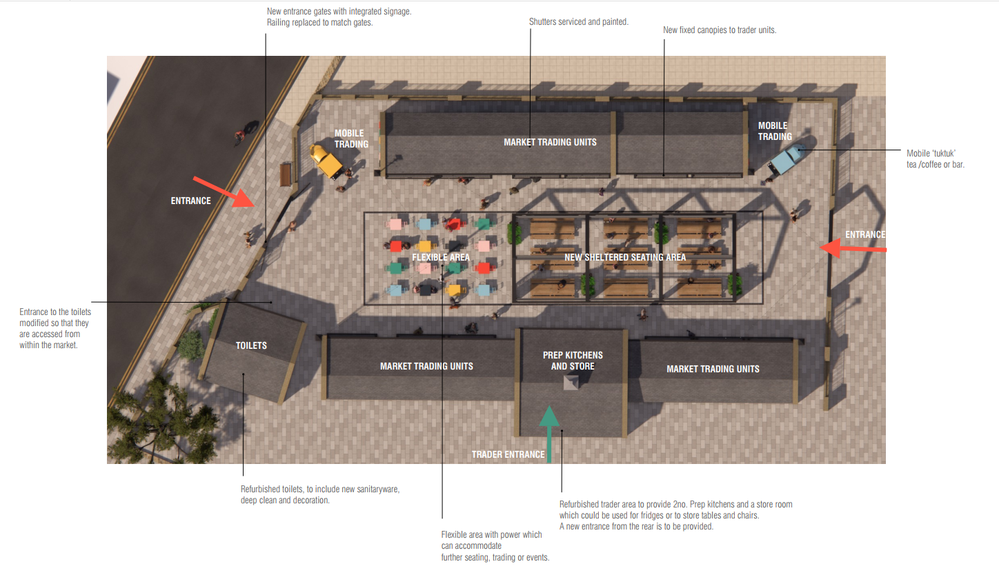 over head plan of haslingden market