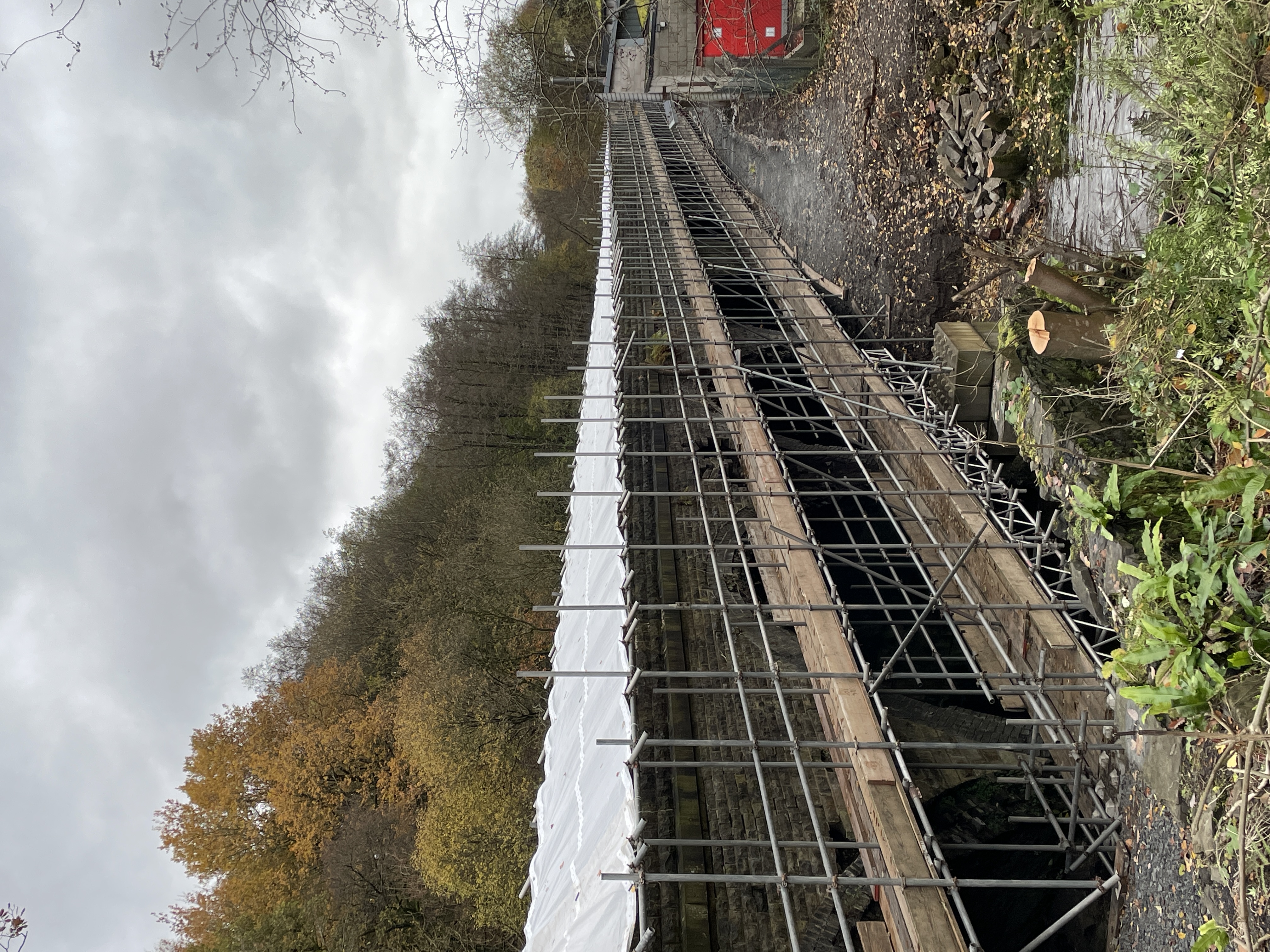 Hareholme viaduct covered in scaffold