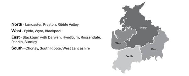 This image shows a map detailing the makeup of the four new unitary councils