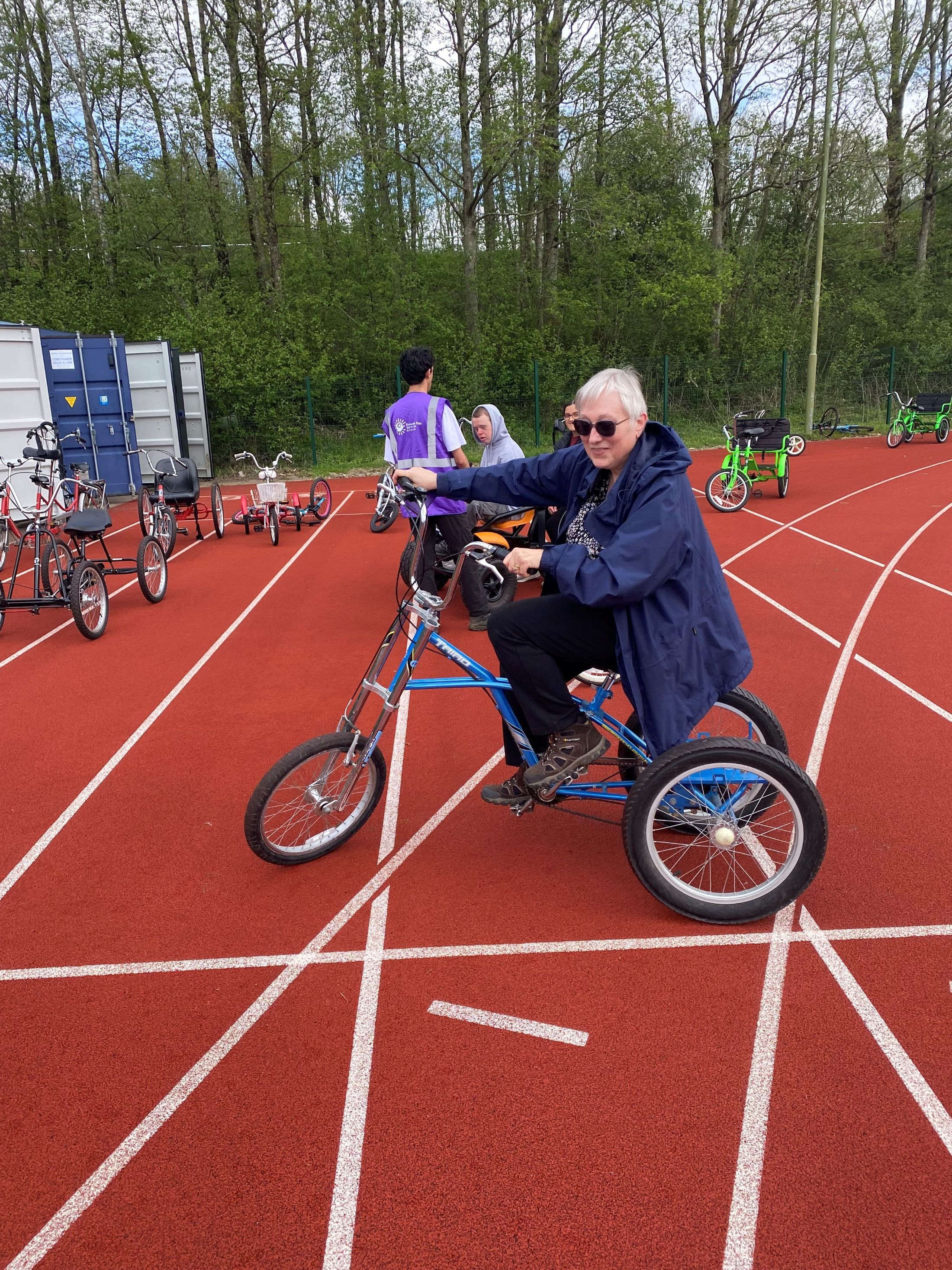 Person using adaptive bike.