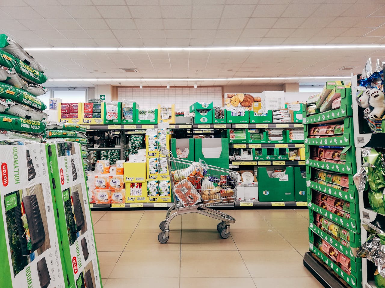 supermarket trolly full of items